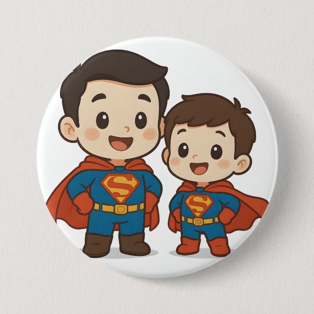 Chibi Superhero Duo Stationery	 7.5 Cm Round Badge (Front)