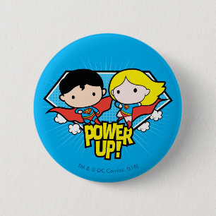 Chibi Superman & Chibi Supergirl Power Up! 6 Cm Round Badge