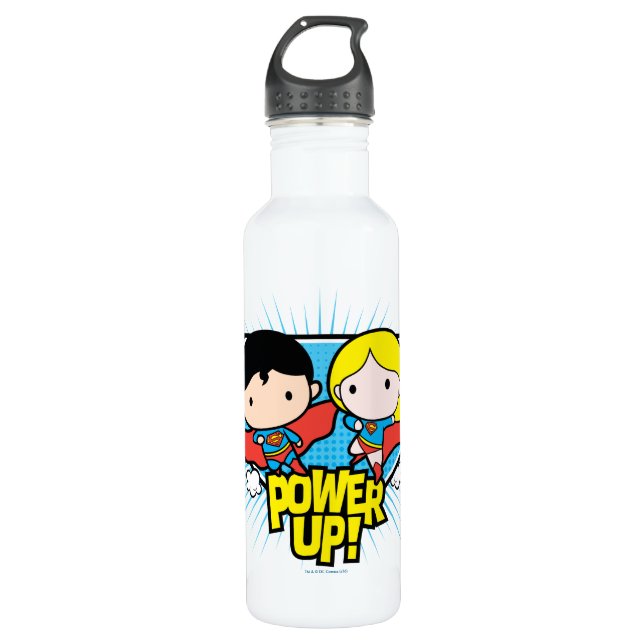 Chibi Superman & Chibi Supergirl Power Up! 710 Ml Water Bottle (Front)