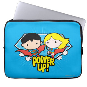 Chibi Superman & Chibi Supergirl Power Up! Laptop Sleeve
