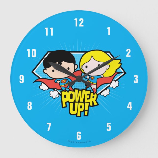 Chibi Superman & Chibi Supergirl Power Up! Large Clock (Front)