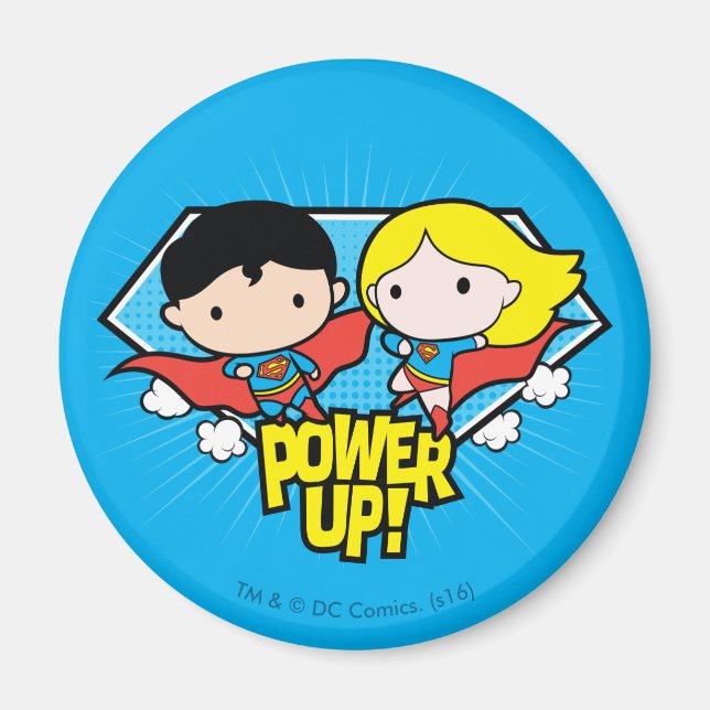 Chibi Superman & Chibi Supergirl Power Up! Magnet (Front)