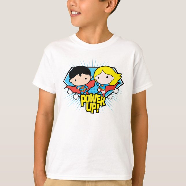 Chibi Superman & Chibi Supergirl Power Up! T-Shirt (Front)