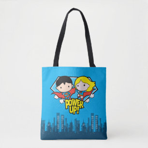 Chibi Superman & Chibi Supergirl Power Up! Tote Bag