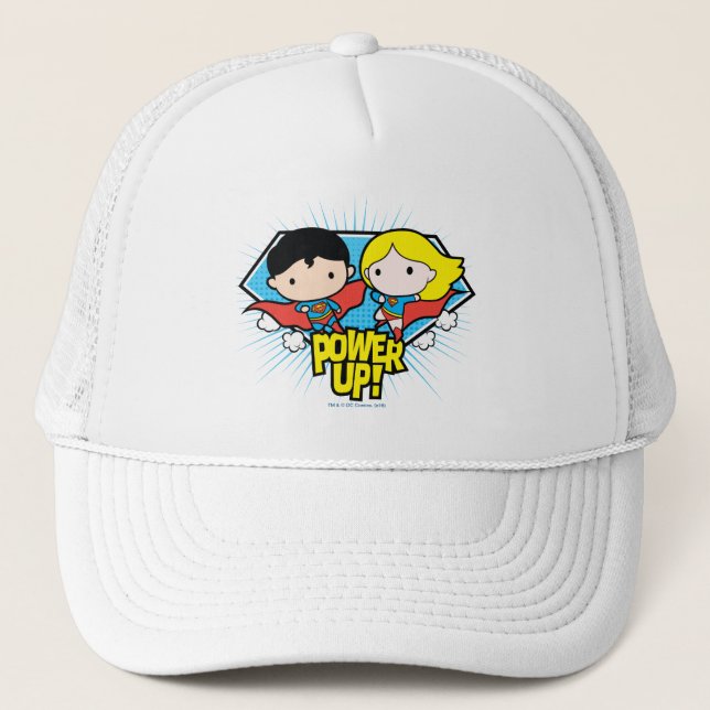 Chibi Superman & Chibi Supergirl Power Up! Trucker Hat (Front)
