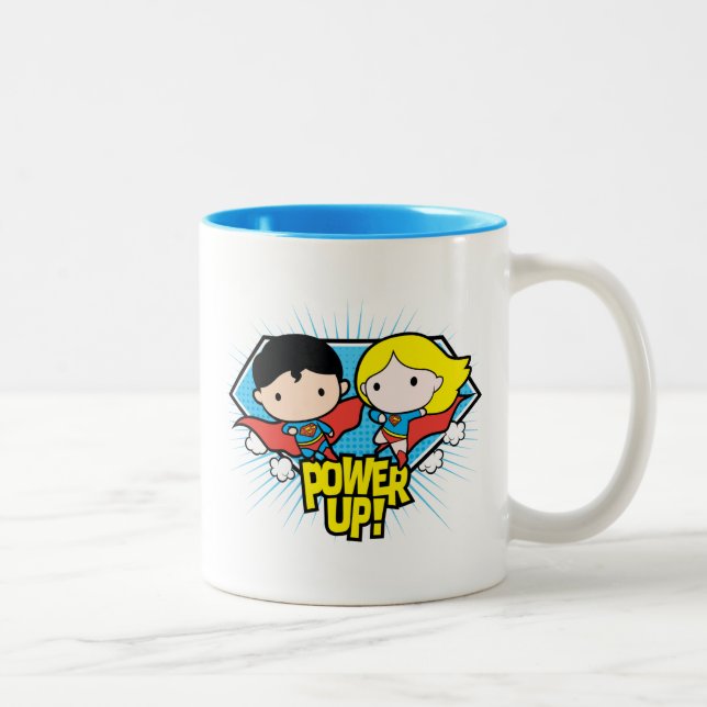 Chibi Superman & Chibi Supergirl Power Up! Two-Tone Coffee Mug (Right)