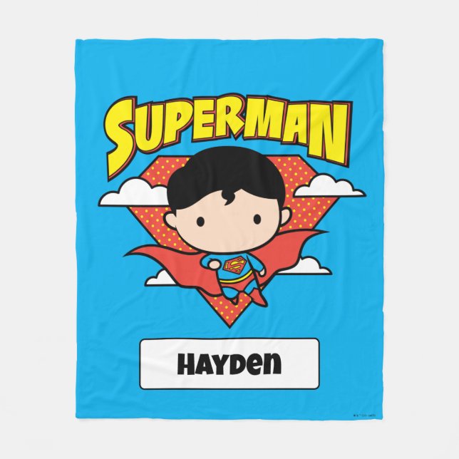 Chibi Superman Polka Dot Shield and Name Fleece Blanket (Front)