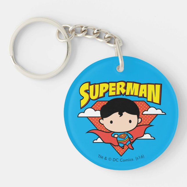 Chibi Superman Polka Dot Shield and Name Key Ring (Front)