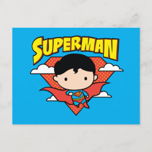 Chibi Superman Polka Dot Shield and Name Postcard