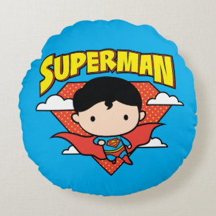 Chibi Superman Polka Dot Shield and Name Round Cushion
