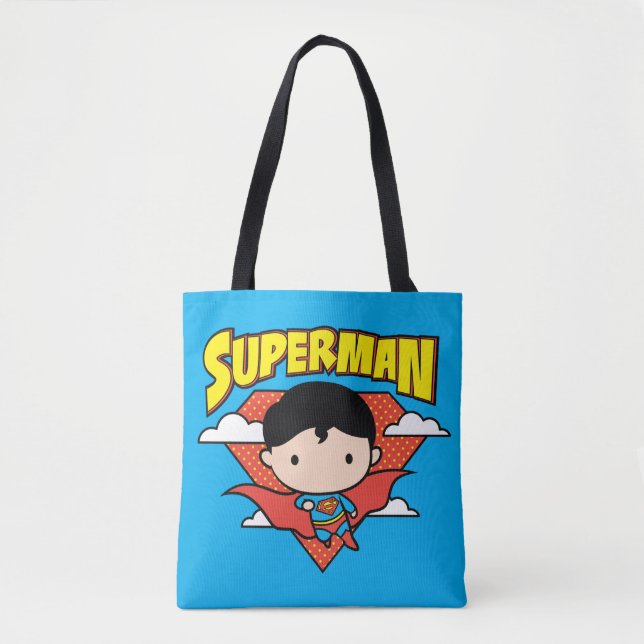 Chibi Superman Polka Dot Shield and Name Tote Bag (Front)