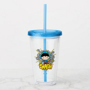 Chibi Superman Smashing Through Brick Wall Acrylic Tumbler
