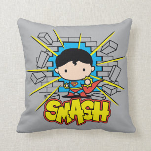Chibi Superman Smashing Through Brick Wall Cushion
