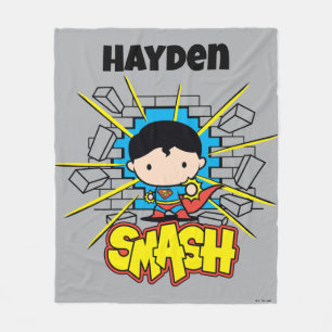 Chibi Superman Smashing Through Brick Wall Fleece Blanket
