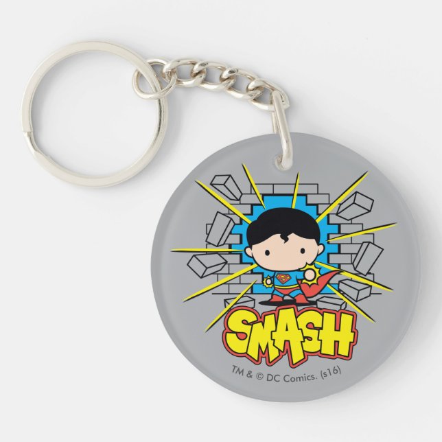 Chibi Superman Smashing Through Brick Wall Key Ring (Front)
