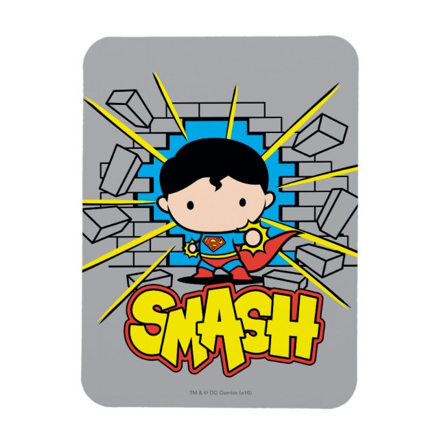Chibi Superman Smashing Through Brick Wall Magnet (Vertical)