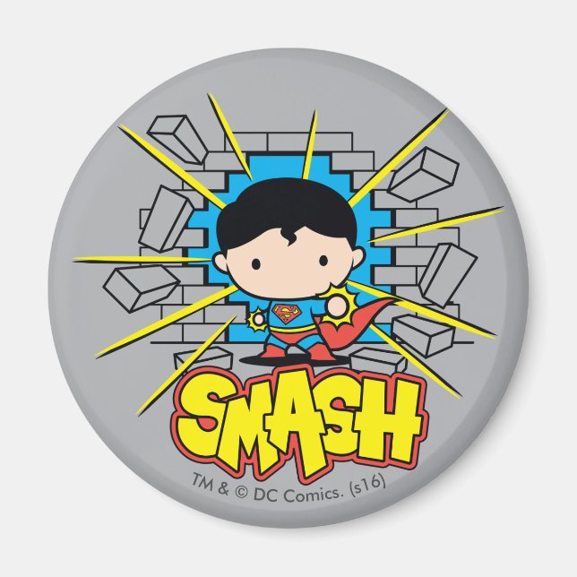Chibi Superman Smashing Through Brick Wall Magnet (Front)
