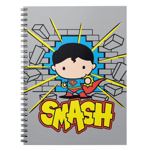Chibi Superman Smashing Through Brick Wall Notebook (Front)