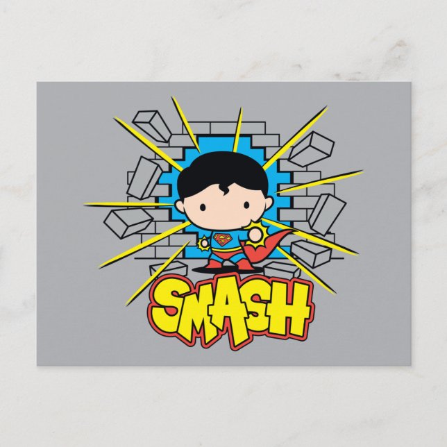 Chibi Superman Smashing Through Brick Wall Postcard (Front)
