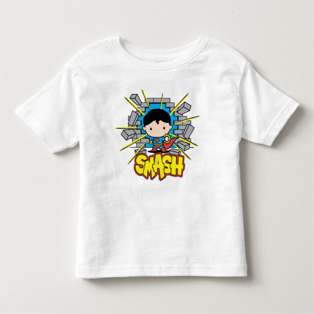 Chibi Superman Smashing Through Brick Wall Toddler T-Shirt (Front)