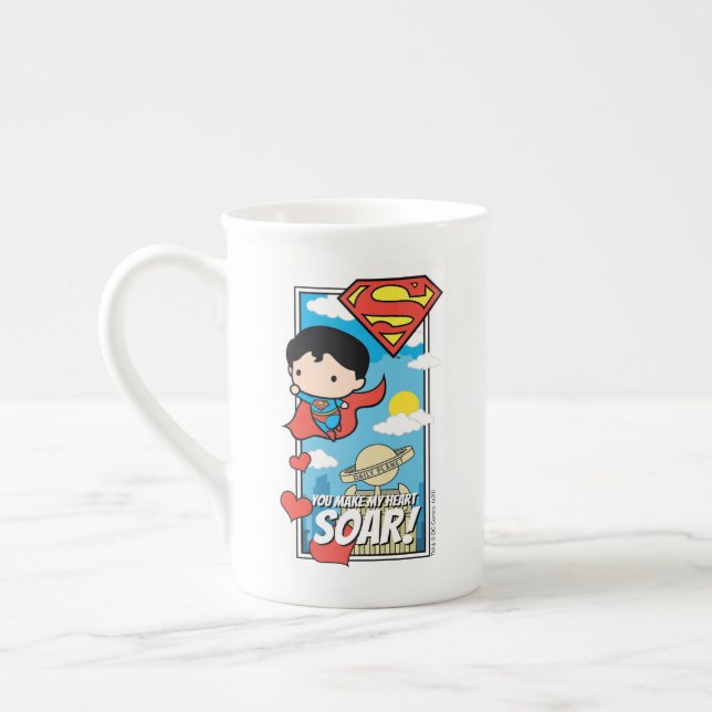 Chibi Superman - You Make My Heart Soar Valentine Bone China Mug (Left)