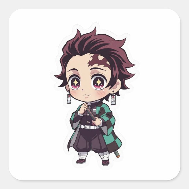 "Chibi Tanjiro Kamado Anime Sticker" Square Sticker (Front)