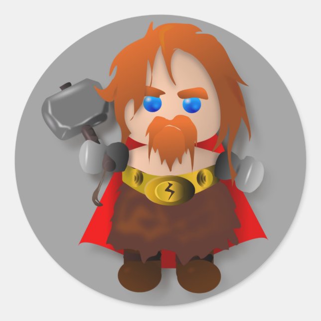 Chibi Thor with Hammer Classic Round Sticker (Front)