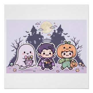 Chibi Trick or Treat Halloween Kids Design Poster