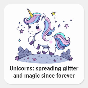 Chibi Unicorn Spreading Glitter And Magic  Square Sticker