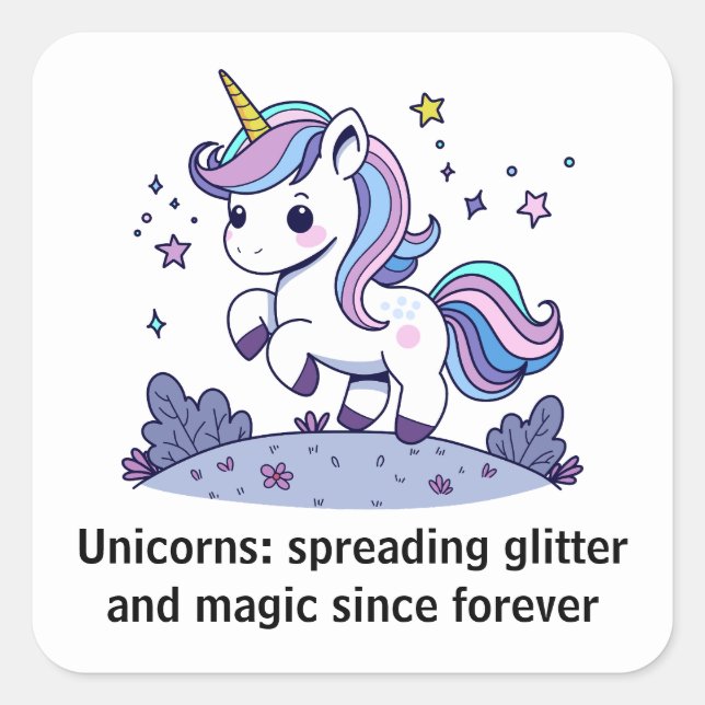 Chibi Unicorn Spreading Glitter And Magic  Square Sticker (Front)