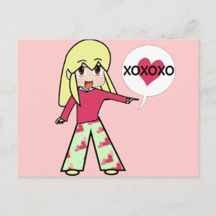Chibi Valentine Hearts Holiday Postcard