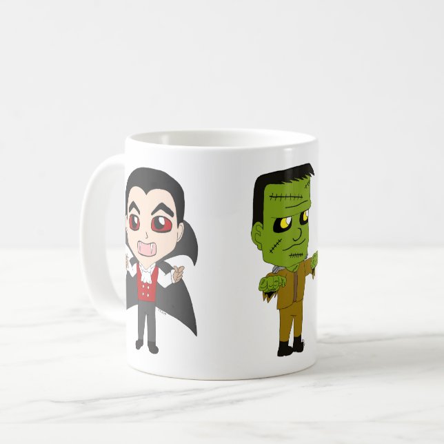 Chibi vampire, monster, and mummy  coffee mug (Front Left)
