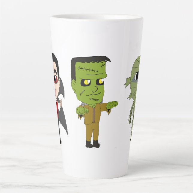 Chibi vampire, monster, and mummy  latte mug (Front)
