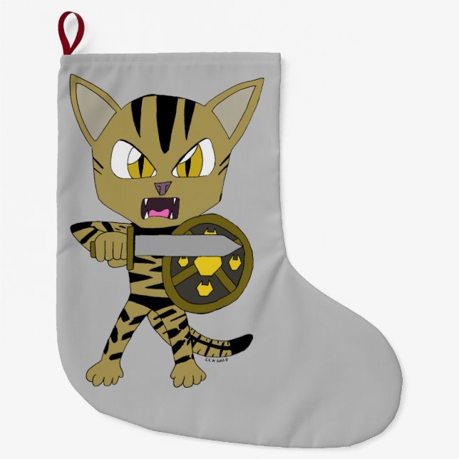 Chibi Warrior Cat Large Christmas Stocking (Front)