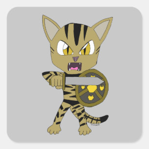 Chibi Warrior Cat Square Sticker