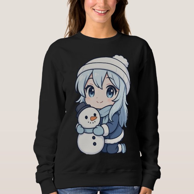 Chibi Winter Girl Sweatshirt – Cute Anime Snowman  (Front)