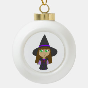 chibi witch  ceramic ball christmas ornament