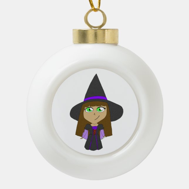 chibi witch  ceramic ball christmas ornament (Front)