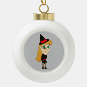 chibi witch ceramic ball christmas ornament