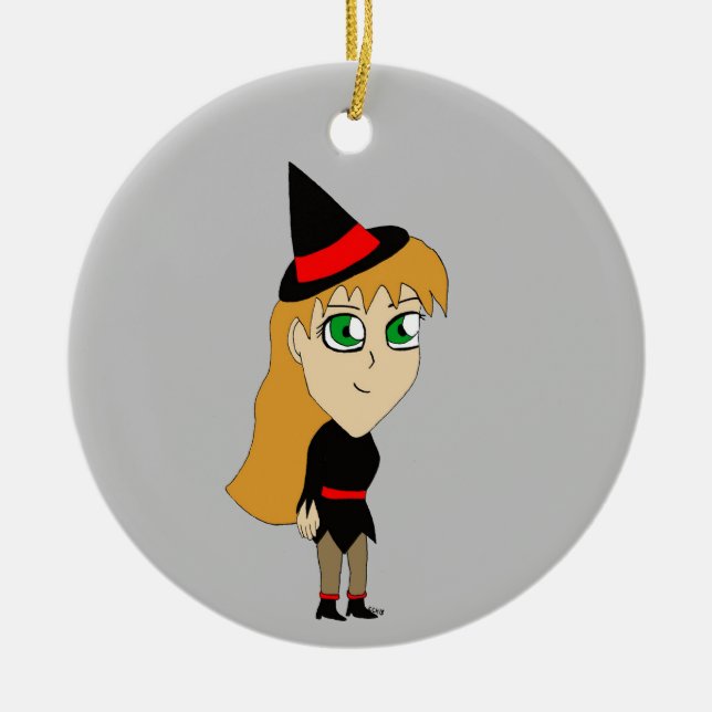 chibi witch   ceramic ornament (Front)