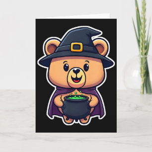 Chibi Witch Halloween Costume Bear With Cauldron Card