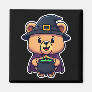 Chibi Witch Halloween Costume Bear With Cauldron Magnet