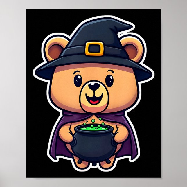Chibi Witch Halloween Costume Bear With Cauldron  Poster (Front)