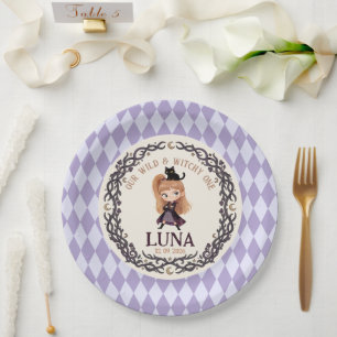 Chibi Witch One 1st Birthday Invitation Watercolor Paper Plate