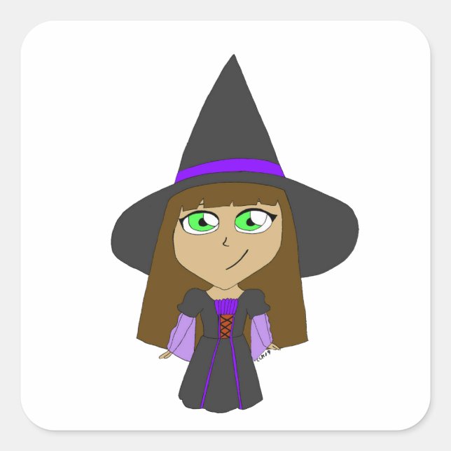 chibi witch  square sticker (Front)