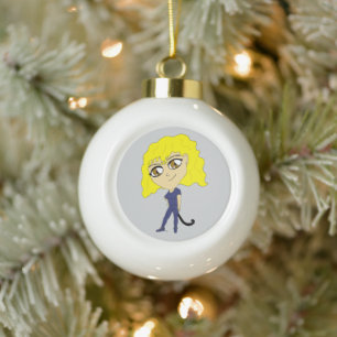 Chibi with a cat like tail ceramic ball christmas ornament