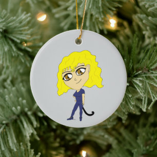 Chibi with a cat like tail ceramic ornament
