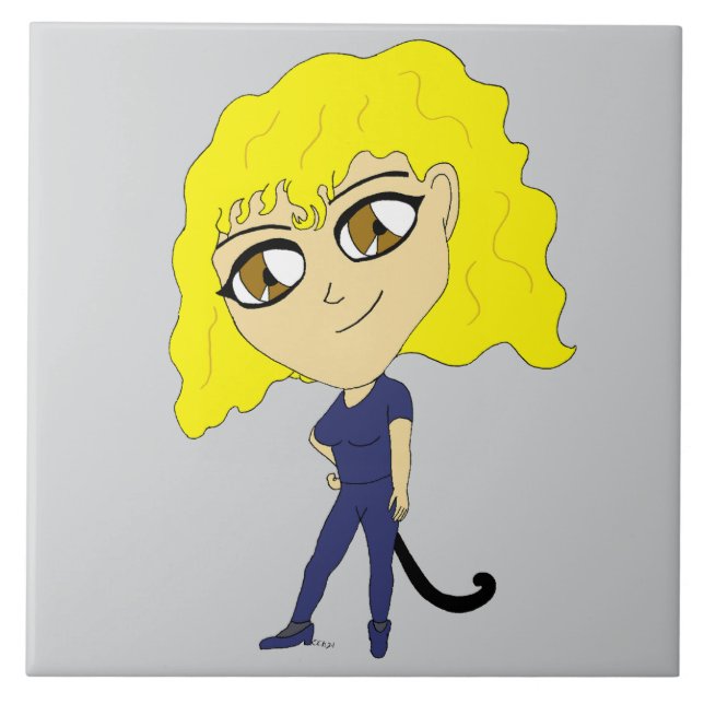 Chibi with a cat like tail ceramic tile (Front)