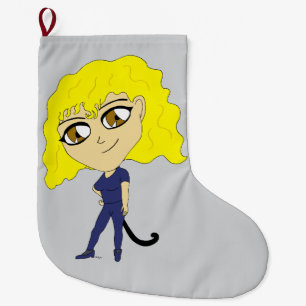 Chibi with a cat like tail large christmas stocking