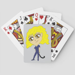 Chibi with a cat like tail playing cards